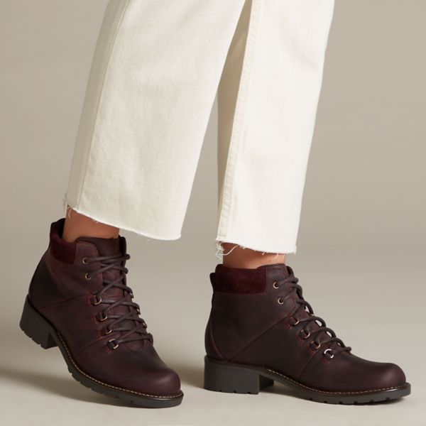 Clarks Womens Orinoco Demi Lace Up Boots Burgundy | UK-429876